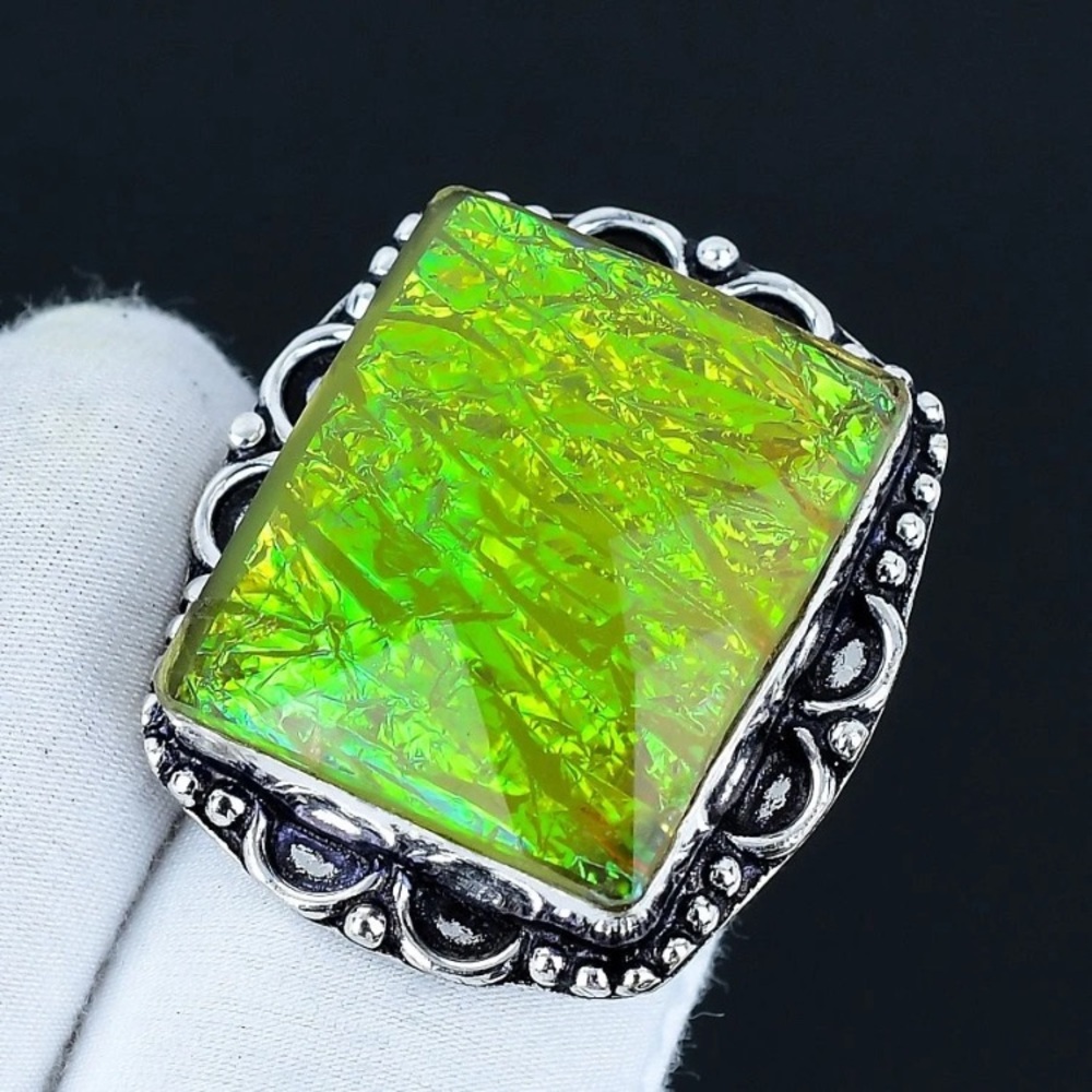 Stamped 925 Sterling Silver NATURAL Australian Triplet Opal Statement Ring